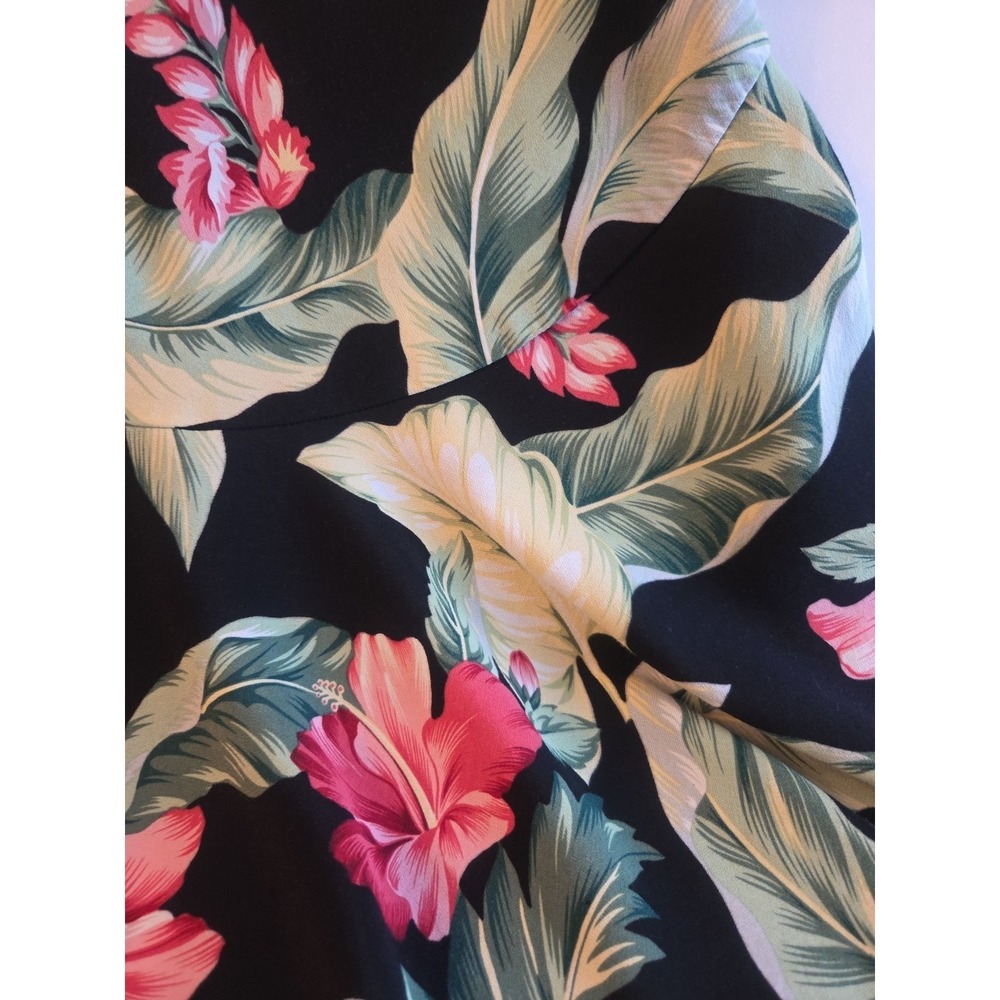 Kaua'iana Hawaiian Dress Tropical Palm Rayon Flare Black Floral Sz XS - Picture 6 of 11
